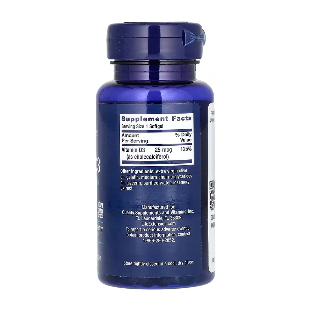 Vitamin D3 25 mcg 250 капсул Life Extension без ГМО