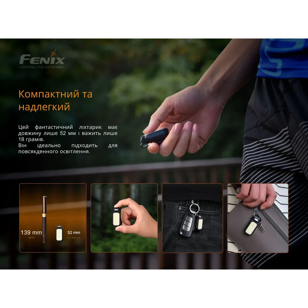Ліхтар ручний Fenix полікарбонат 52х23х20 мм білий червоний синій