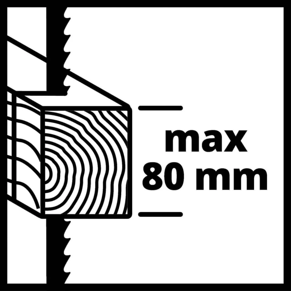 Стрічкова пила Einhell TC-SB 200/1, 250 Вт, 1400 об/хв, швидкість 900 м/хв, розмір столу 305x305 мм, виліт 200 мм, вага 15.8 кг.