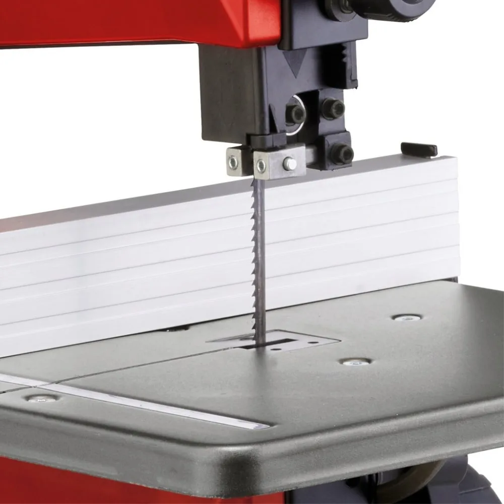 Стрічкова пила Einhell TC-SB 200/1, 250 Вт, 1400 об/хв, швидкість 900 м/хв, розмір столу 305x305 мм, виліт 200 мм, вага 15.8 кг.
