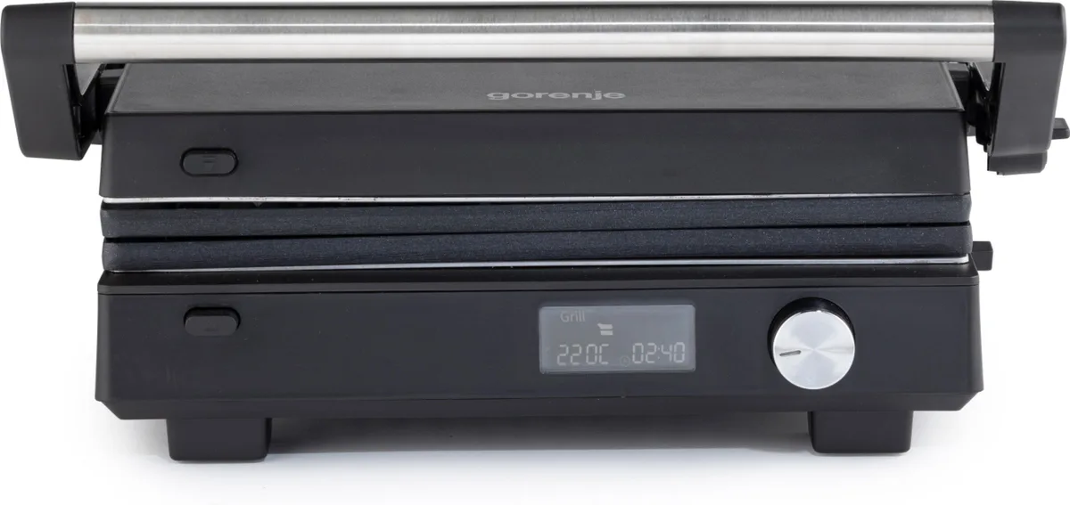 Гриль Gorenje 2100Вт, 7 температурных режимов, съемные пластины, 180° раскрытие, металлический корпус, черный