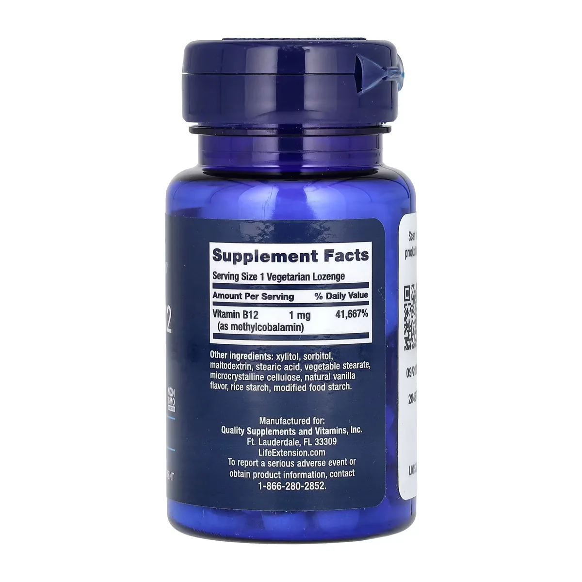 Vitamin B12 Methylcobalamin 1 мг 60 капсул Life Extension без глютена без ГМО биоактивная форма