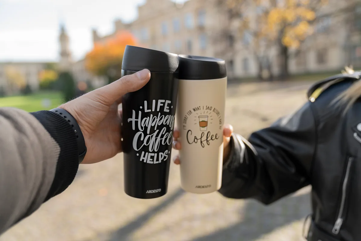 Термос для напоїв ARDESTO Coffee Time, 450 мл, з нержавіючої сталі, пісочний.