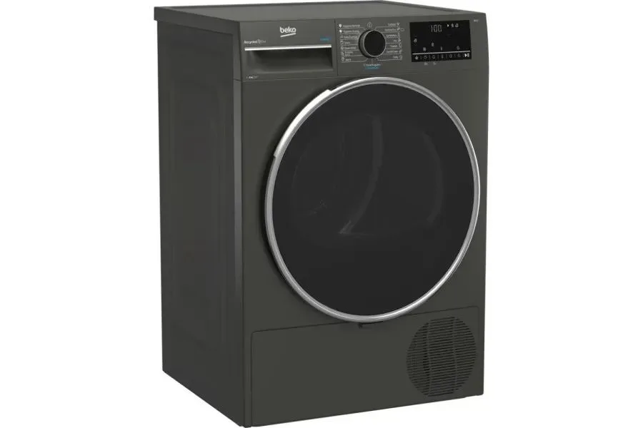 Сушильна машина Beko з тепловим насосом, 8 кг, клас енергоспоживання A++, 60 см, з дисплеєм і підсвіткою барабана, сірого кольору.
