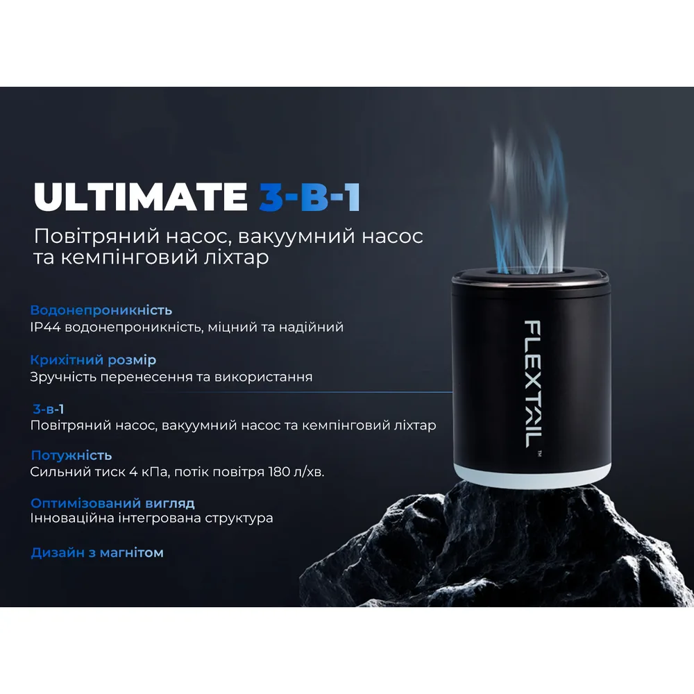 Насос ліхтар Flextail 45х46х59 мм чорний 3 в 1 для кемпінгу