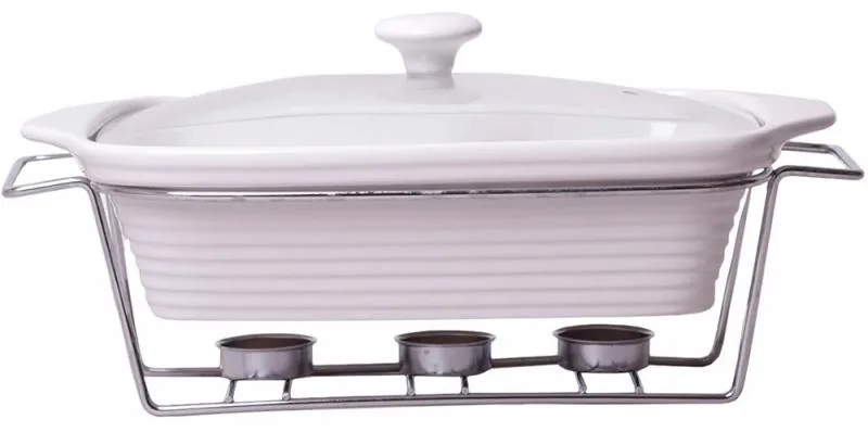 Керамічна форма Kamille Food Warmer 2.4 л жаростійка з підігрівом біла