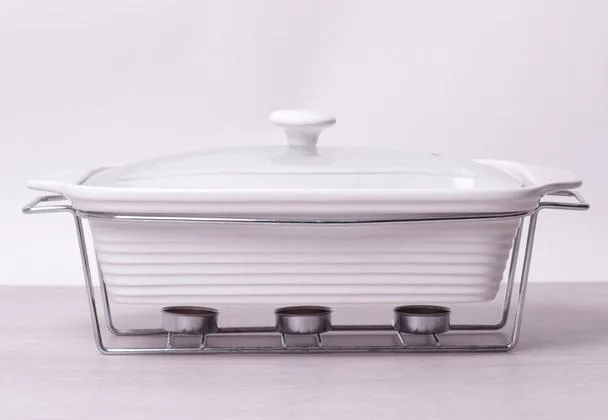 Керамічна форма Kamille Food Warmer 2.4 л жаростійка з підігрівом біла