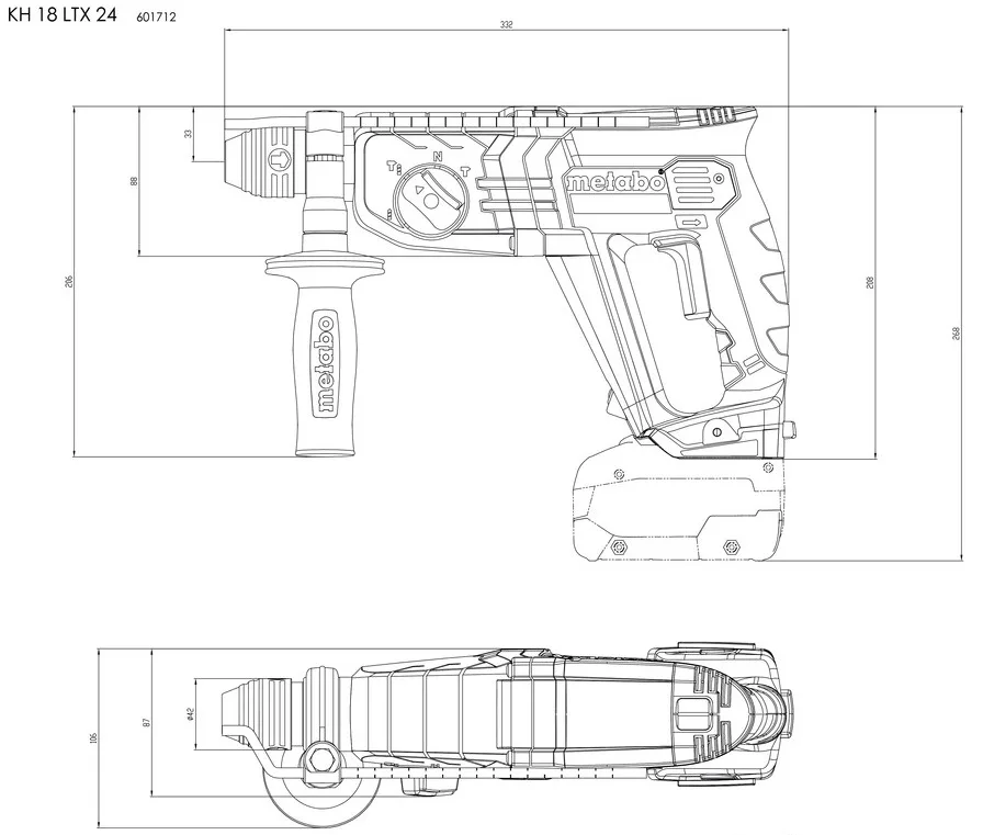 Акумуляторний перфоратор Metabo 18В SDS-plus 2,6 кг 332х208х87 мм