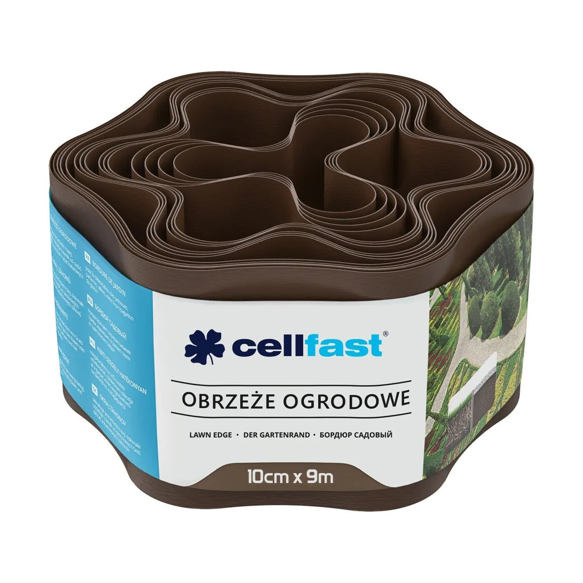 Газонна стрічка Cellfast, бордюрна, хвиляста, 10 см x 9 м, коричнева.