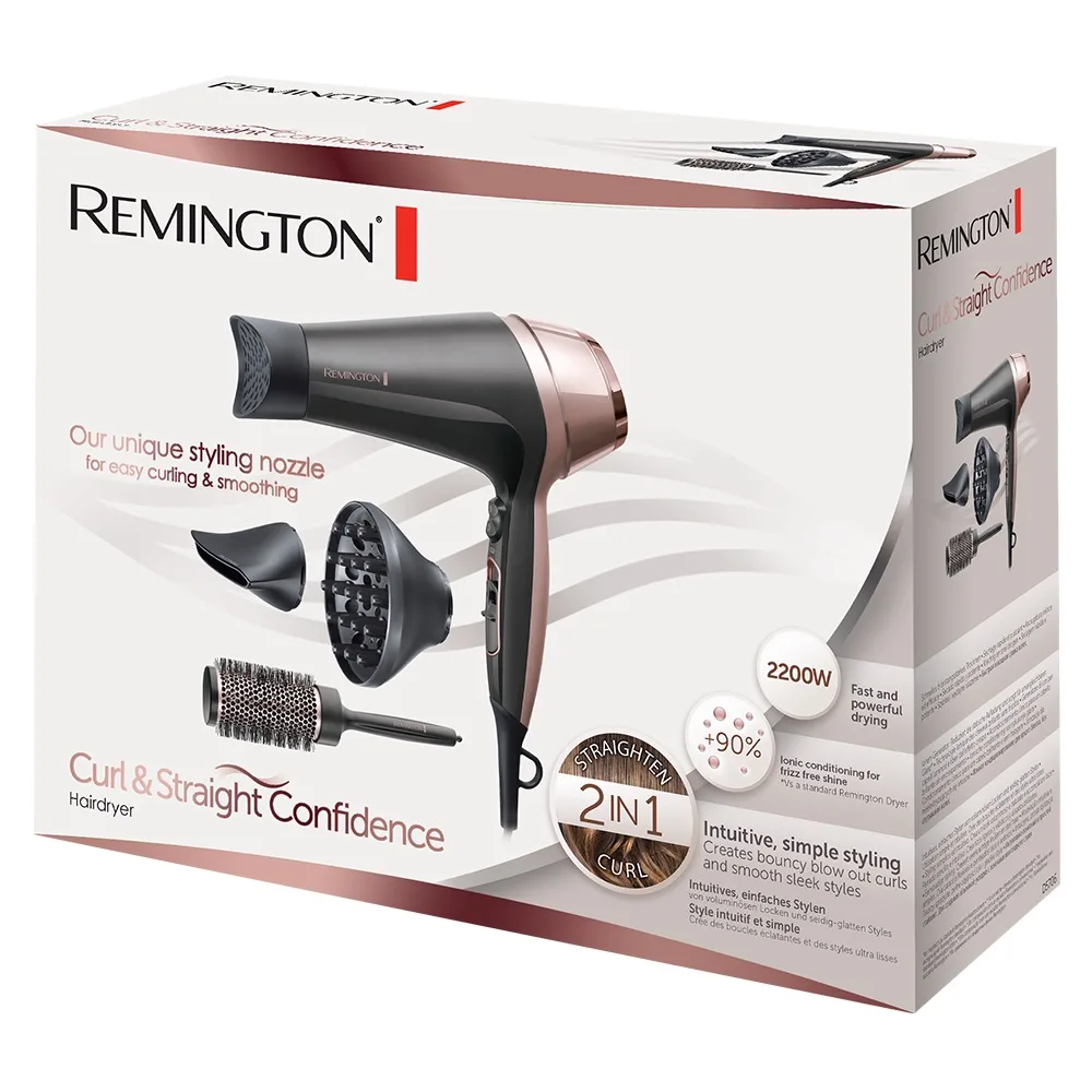 Фен Remington Curl Straight Confidence 2200 Вт 3 режима диффузор черно-бежевый