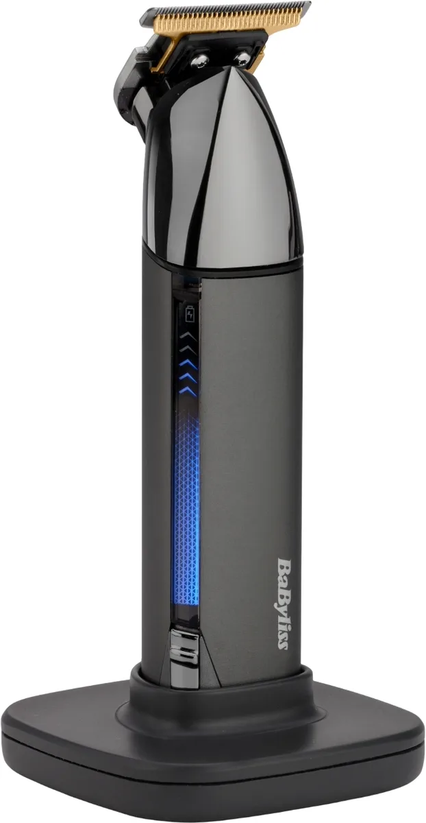 Тример Babyliss Super-X Metal Black Edition для бороди та вусів, акумуляторний, з двома насадками, кейсом та підставкою, з нержаві