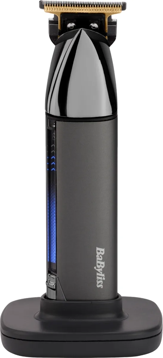 Тример Babyliss Super-X Metal Black Edition для бороди та вусів, акумуляторний, з двома насадками, кейсом та підставкою, з нержаві