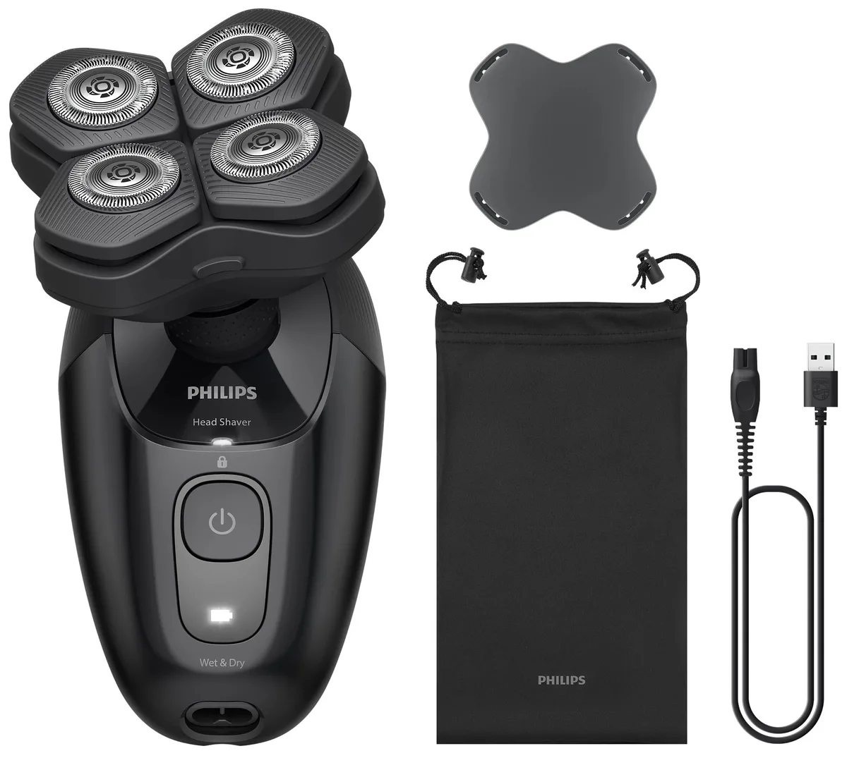 Електрична бритва для голови Philips Pro Series 5000, роторна, з 4 бритвяними головками, Li-Ion, для сухого та вологого гоління, ч