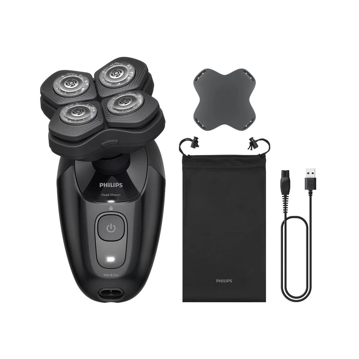 Електрична бритва для голови Philips Pro Series 5000, роторна, з 4 бритвяними головками, Li-Ion, для сухого та вологого гоління, ч