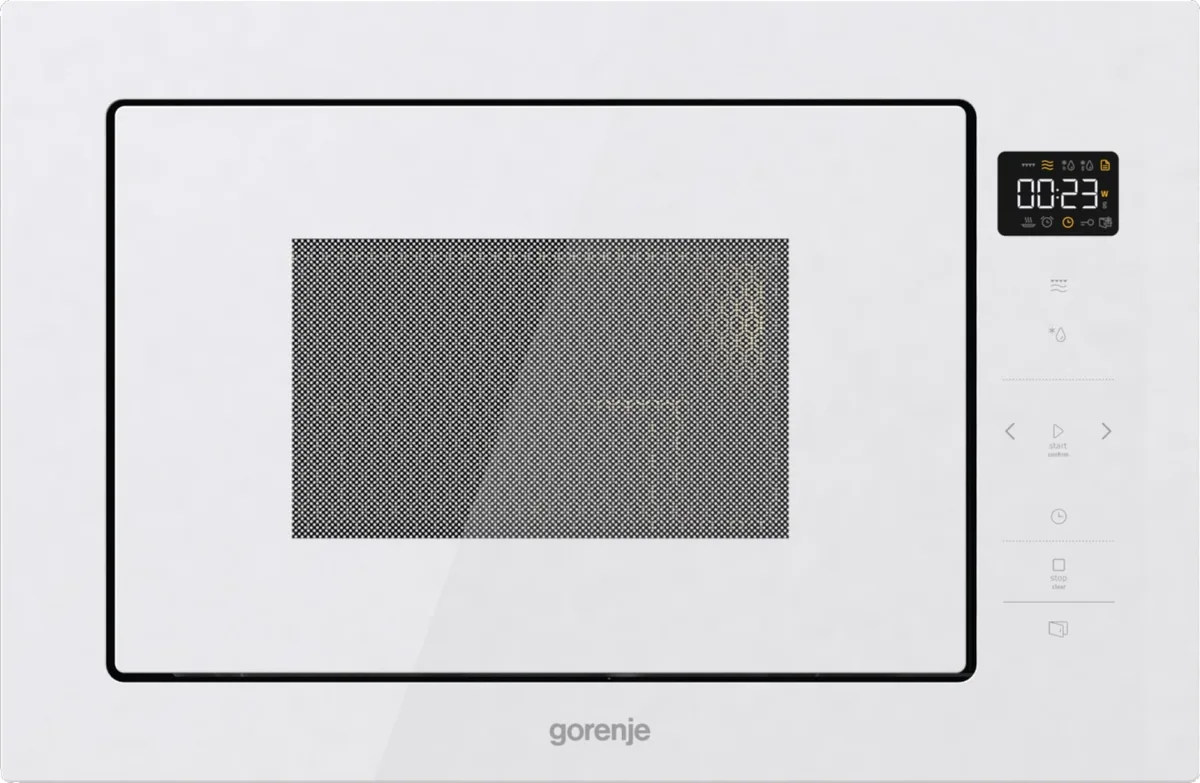 Вбудована мікрохвильова піч Gorenje, 25 л, електронне управління, 900 Вт, гриль, дисплей, багатофункціональне приготування.
