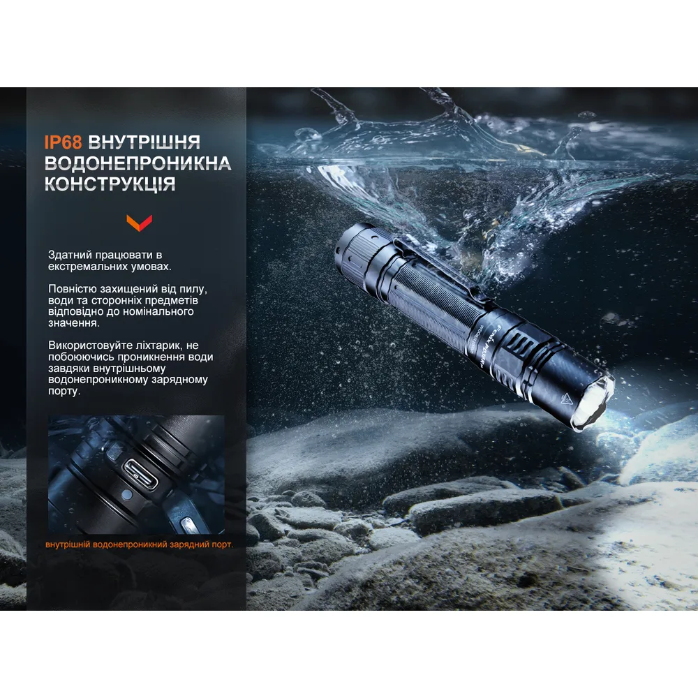 Фонарь ручной Fenix алюминиевый 145,8х26,5х25,7 мм черный 2800 лм IP68
