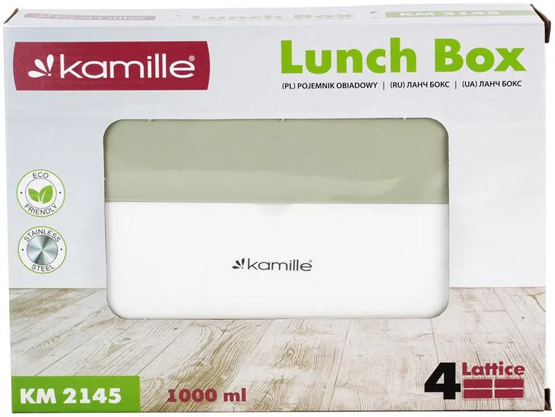 Ланч-бокс Kamille Snack 1000 мл з нержавіючої сталі на 4 секції зелений