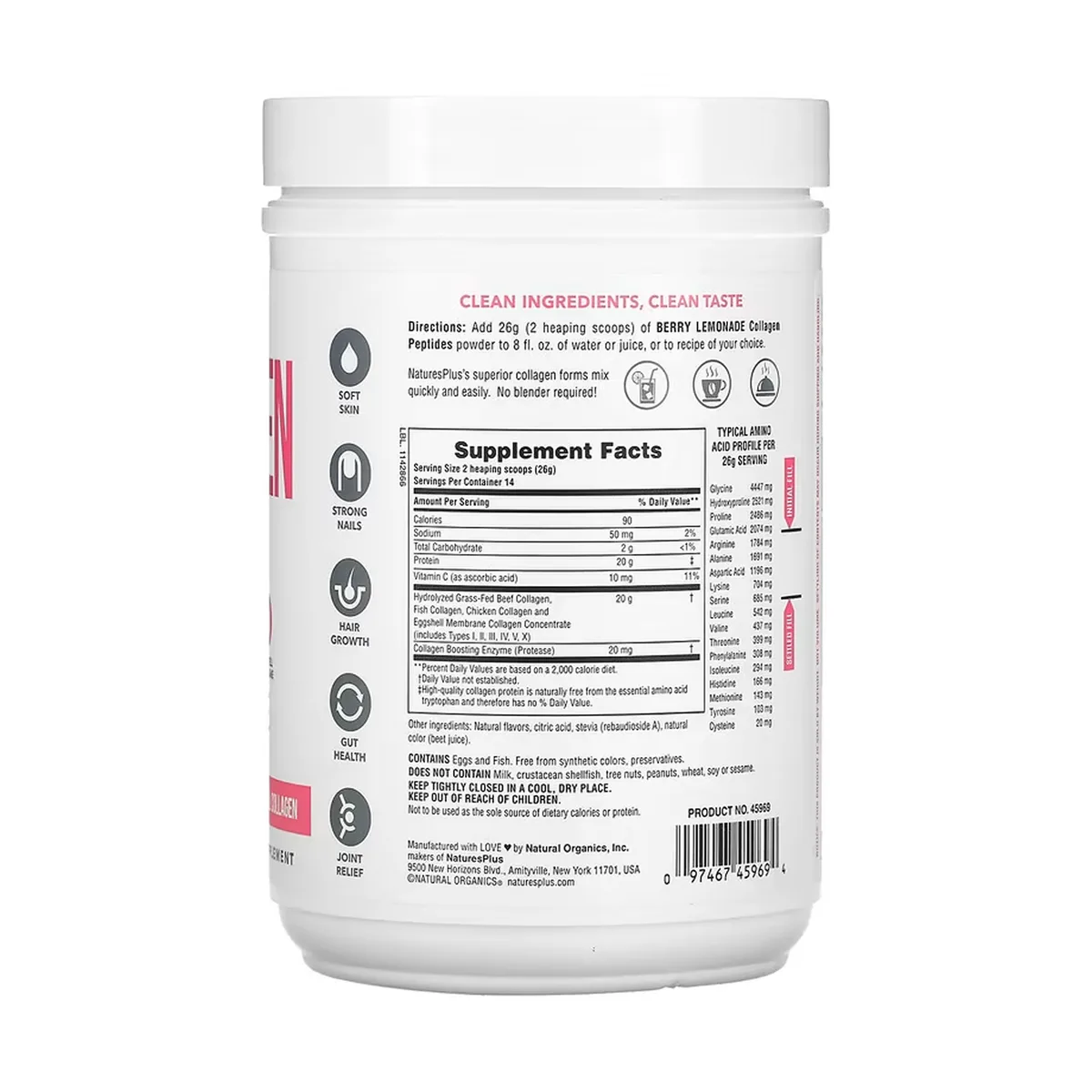 Collagen Peptides Nature's Plus Пептиды коллагена 364 г Ягодный лимонад