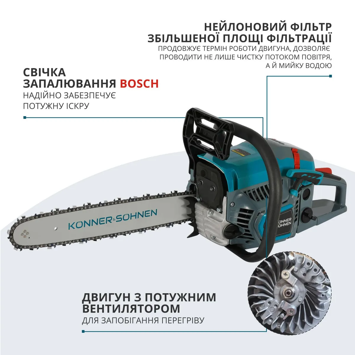 Бензинова ланцюгова пила KonnerSohnen KS CS21G-16, 33 см, 45 см3, 5,6 кг