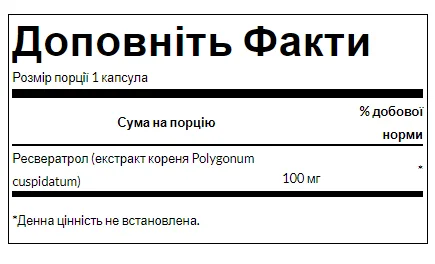 Ресвератрол 100 мг 30 капсул Swanson для здоров'я серцево-судинної системи
