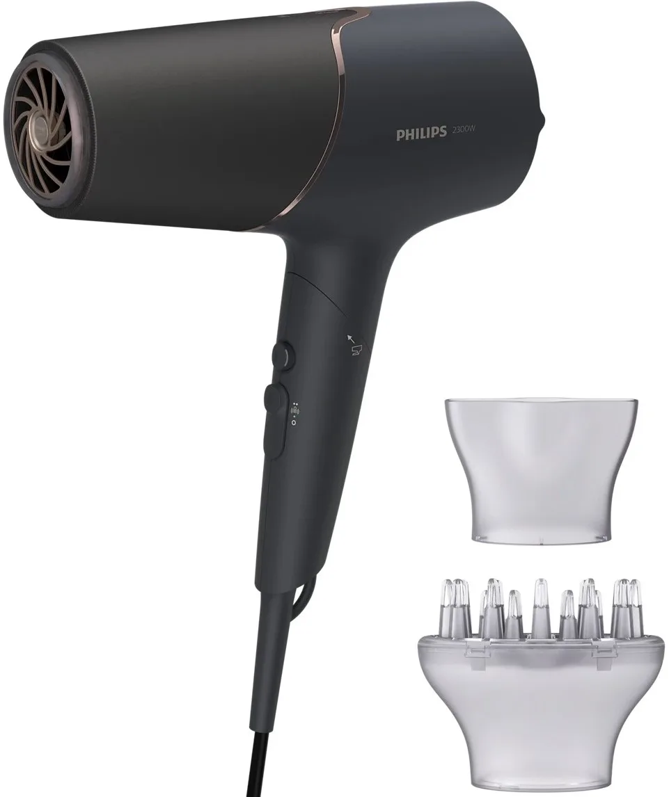 Фен Philips 5000 Series, 2300 Вт, 3 скорости, диффузор, ионизация, охлажденный обдув, черный