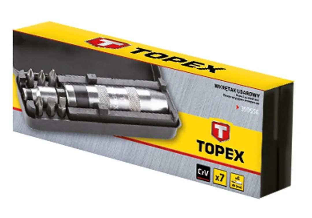 Ударна викрутка TOPEX з бітотримачем 1/4", 6 біт SL та PH, сталь CrV.
