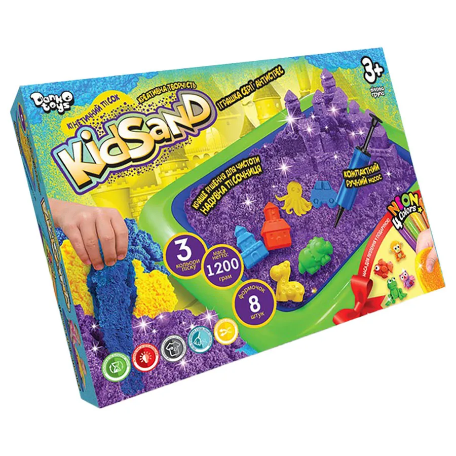 Кінетичний пісок Danko Toys гіпоалергенний 1200 г кольоровий з пісочницею