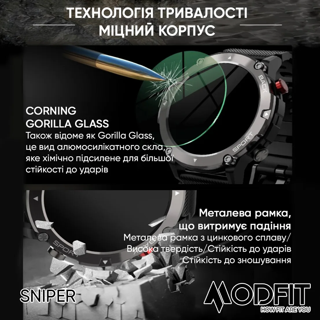 Розумні годинники Modfit сталь 36 мм чорні сріблясті