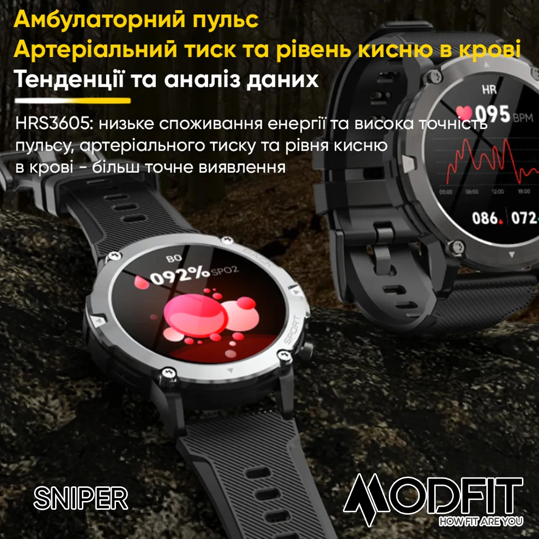 Розумні годинники Modfit сталь 36 мм чорні сріблясті