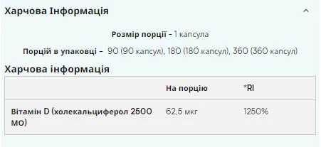 Вітамін D3 Myprotein желатинові капсули 180 шт