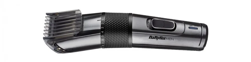 Машинка для стрижки Babyliss, аккумуляторная и сетевая, с вибрационным мотором, одной насадкой, триммером, кейсом, титановым покрытием, черного цвета.