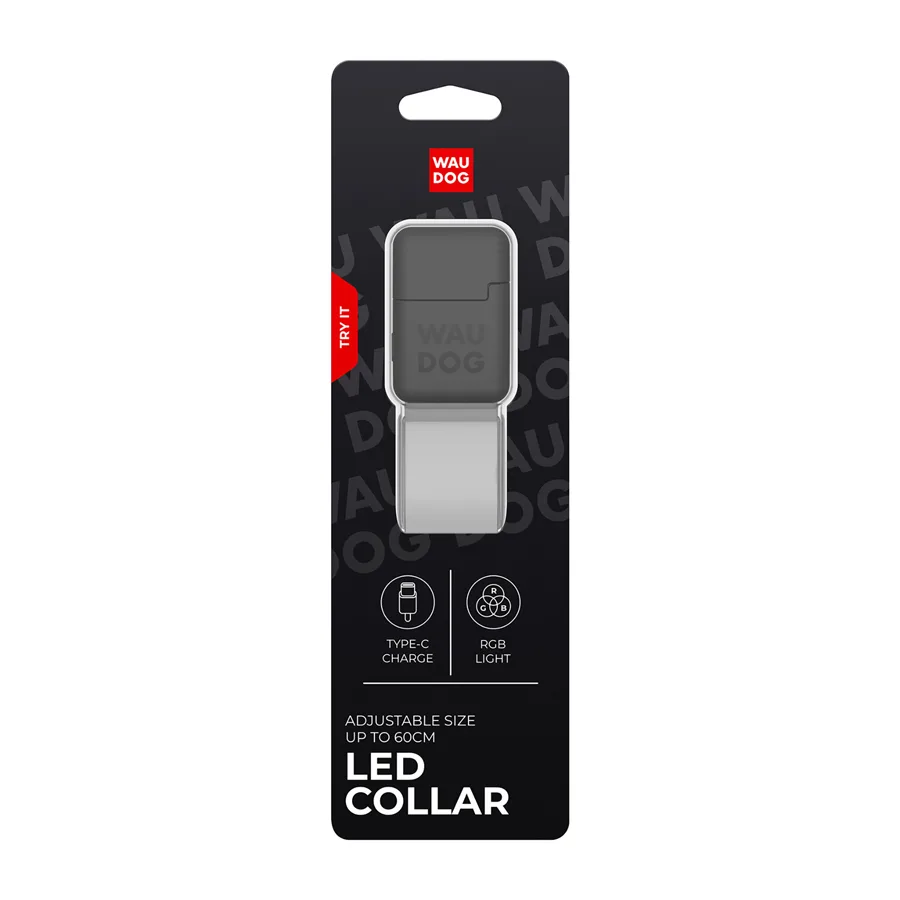 Нашийник WAUDOG LED RGB 60x2,5 см пластик червоний зелений синій