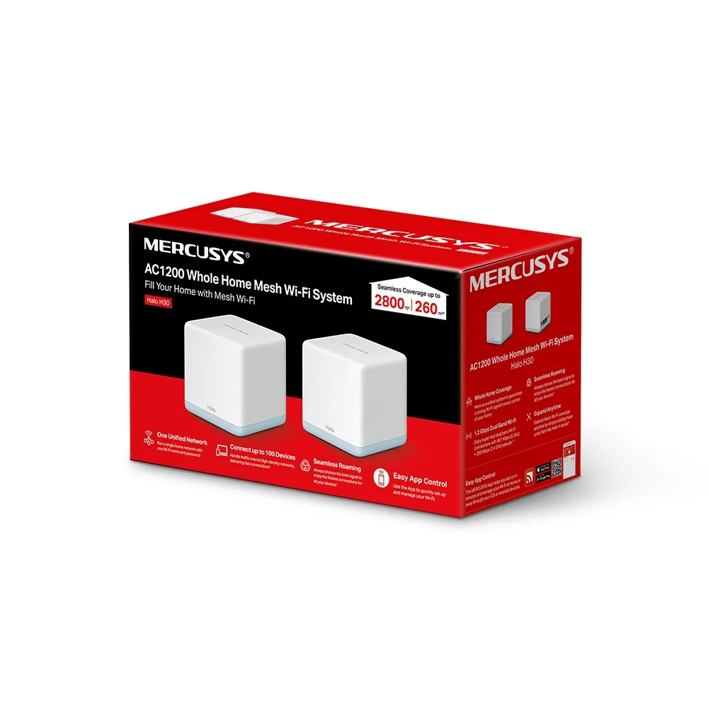 Система WiFi-Mesh MERCUSYS Halo H30 AC1200, 2xFE LAN/WAN, 2мод