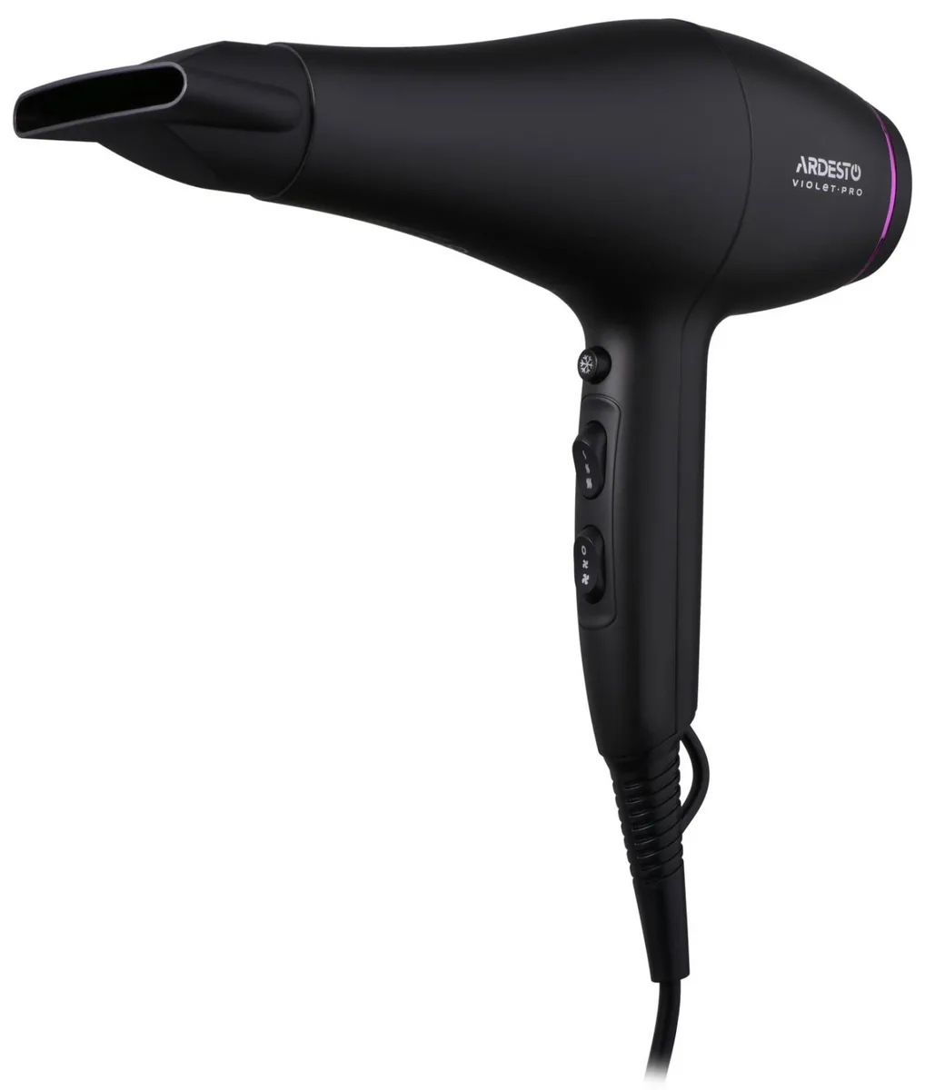 Фен ARDESTO Violet PRO HD-Y222PRO, потужність 1850-2200Вт, 2 швидкості, 3 температурних режими, дифузор, чорний.