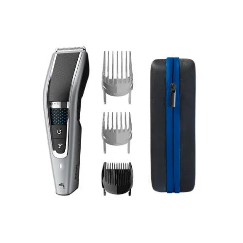 Тример для волосся Philips Series 5000, акумуляторний, роторний двигун, 2 насадки, кейс, сталь, чорний з сірим.