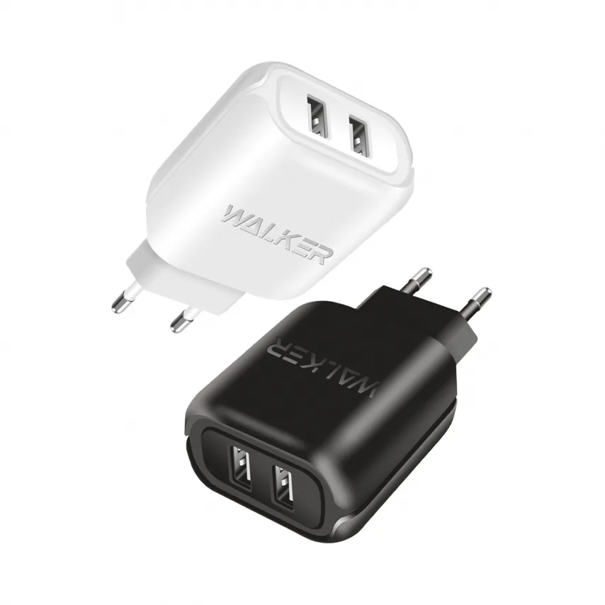 Мережевий зарядний пристрій WALKER пластик 67х47х25 мм чорний 2USB 2.1A Type-C
