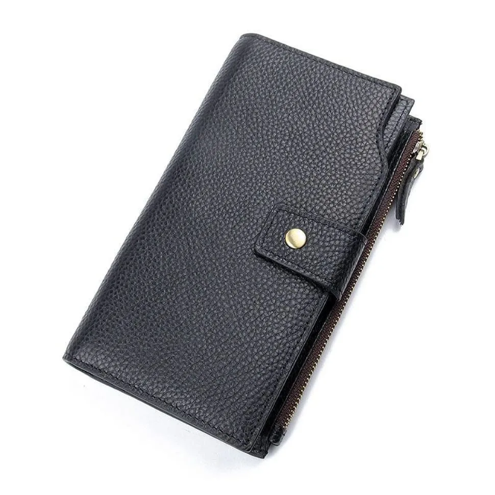 Кожане портмоне John McDee чорне з 20 слотами для карт та кишенею для телефону чоловічий кардхолдер.