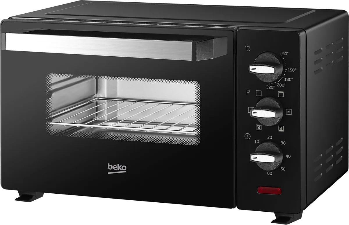 Електрична духовка Beko, 19 л, 1400 Вт, механічне управління, конвекційний обігрів, чорного кольору.