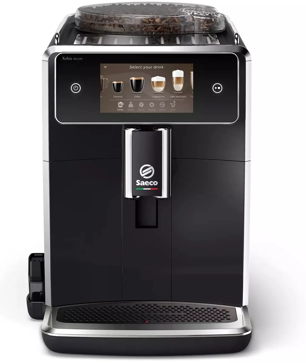 Кавоварка Saeco Xelsis Deluxe 1.7л, для зернової та меленої кави, автоматичний капучинатор, 22 авторецепти - чорна.