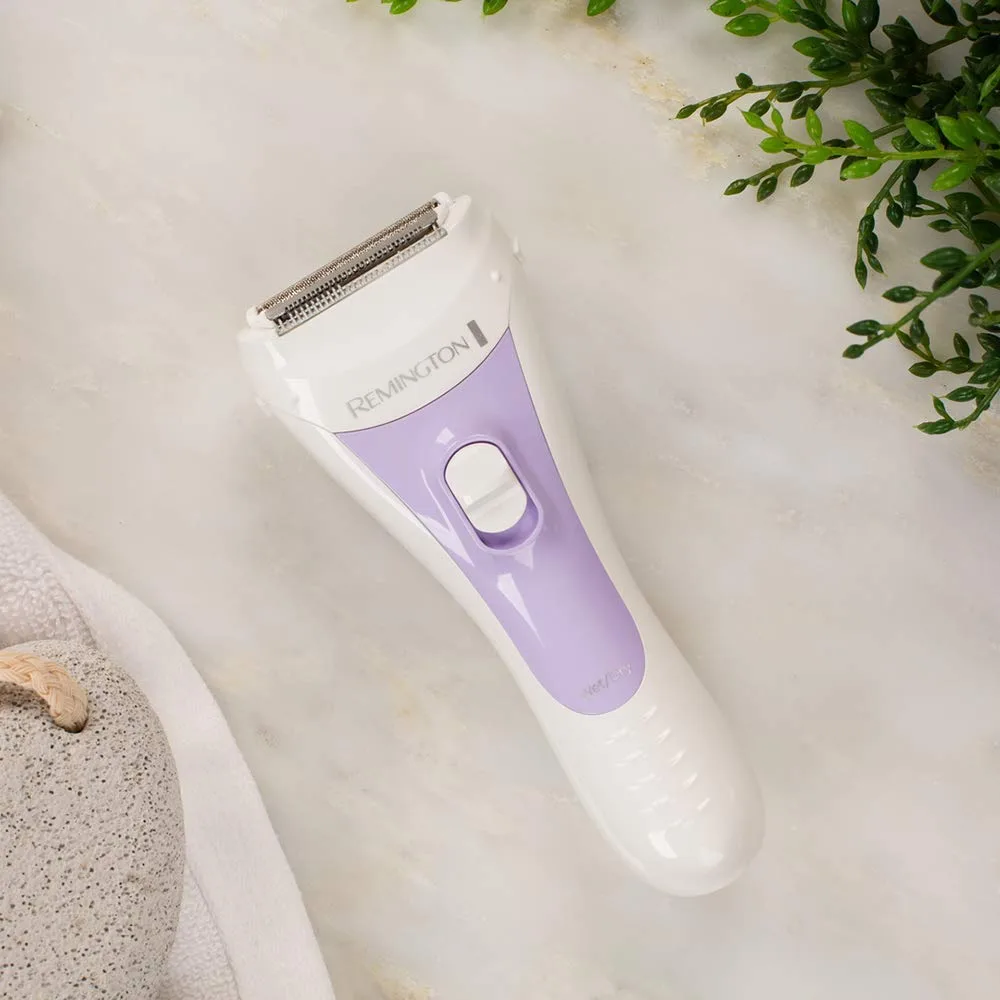 Електрична бритва Remington сіткова SmoothSilky, АААx2, для сухого та вологого гоління, жіночий тример, біло-фіолетового кольору.