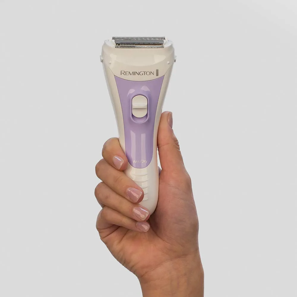 Електрична бритва Remington сіткова SmoothSilky, АААx2, для сухого та вологого гоління, жіночий тример, біло-фіолетового кольору.