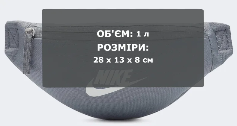 Сумка на пояс Nike поліестер S сірий 28x13x8 см 1 л