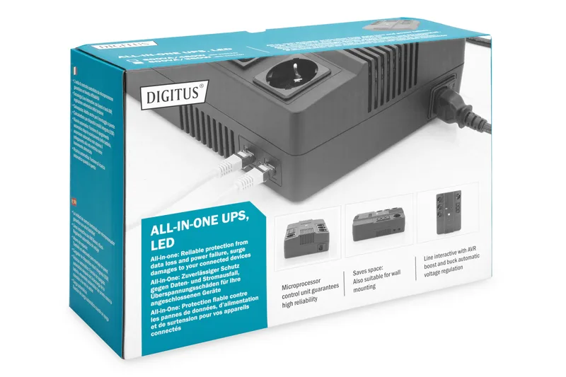 Джерело безперебійного живлення DIGITUS 800VA/480W, LED, RJ45, USB, 4xSchuko+3xC13