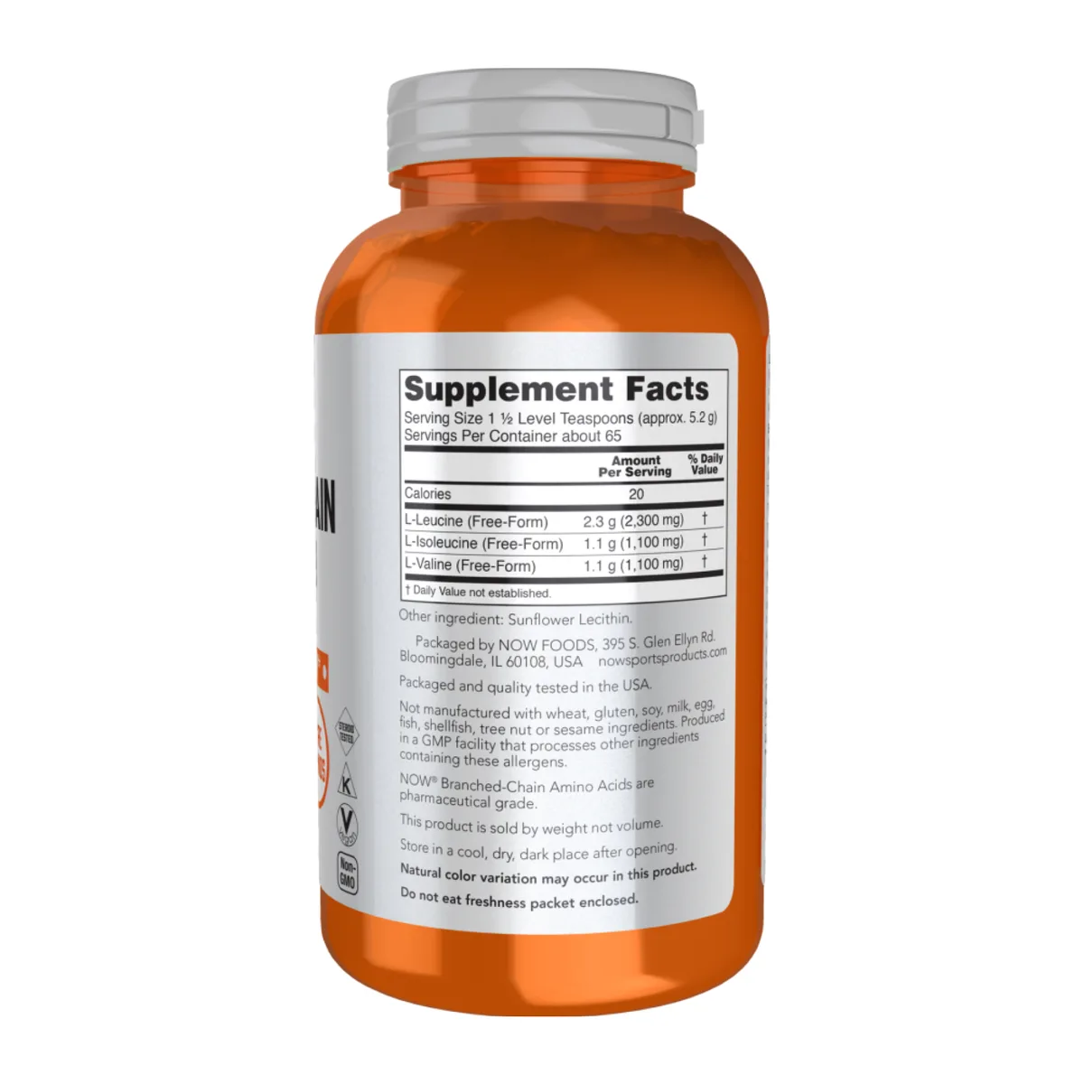 Now Foods Порошок аминокислот BCAA 340 г Без ГМО Веганский