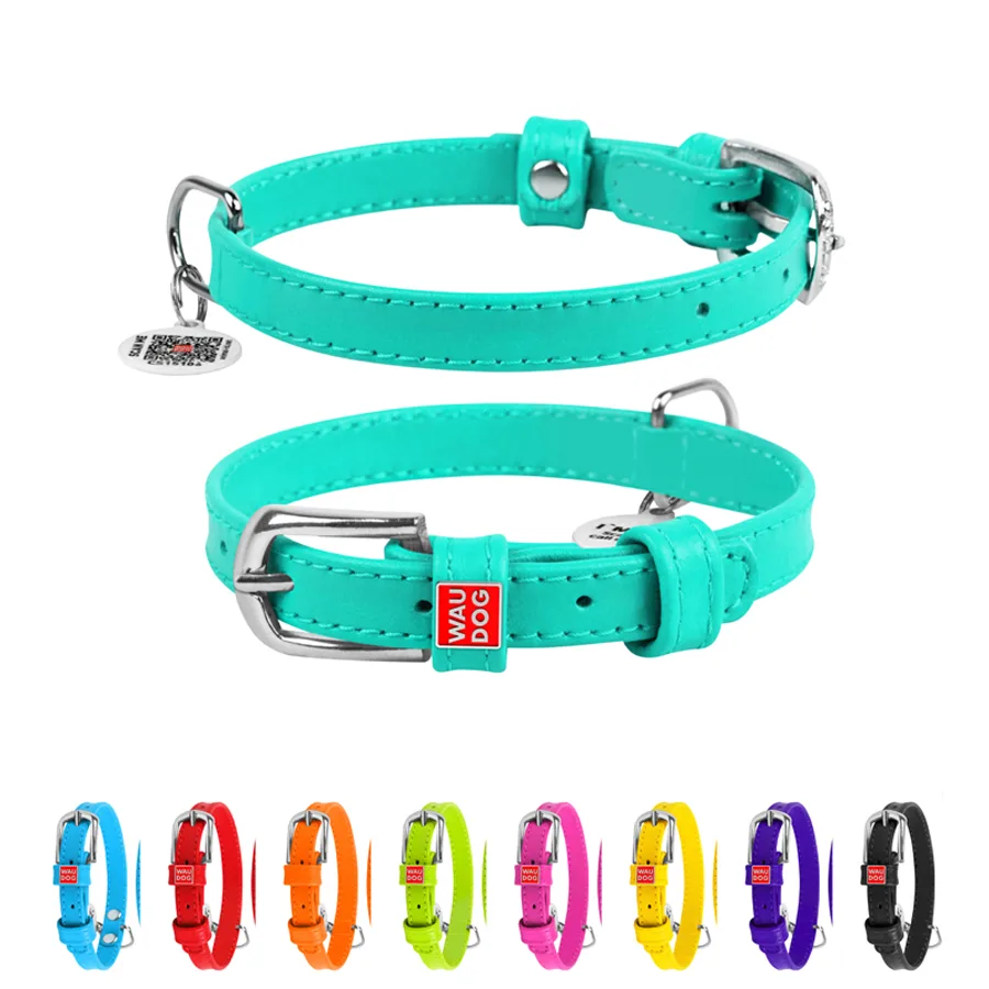 Нашийник WAUDOG Glamour S 27-36 см шкіряний ментоловий 15 мм