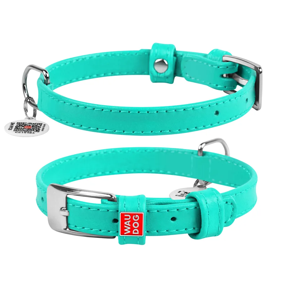 Нашийник WAUDOG Glamour S 27-36 см шкіряний ментоловий 15 мм