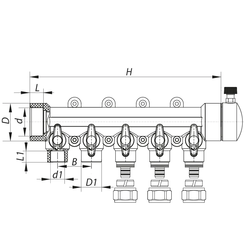 Коллектор распределительный 5-way KOER PPR 40x20 серый