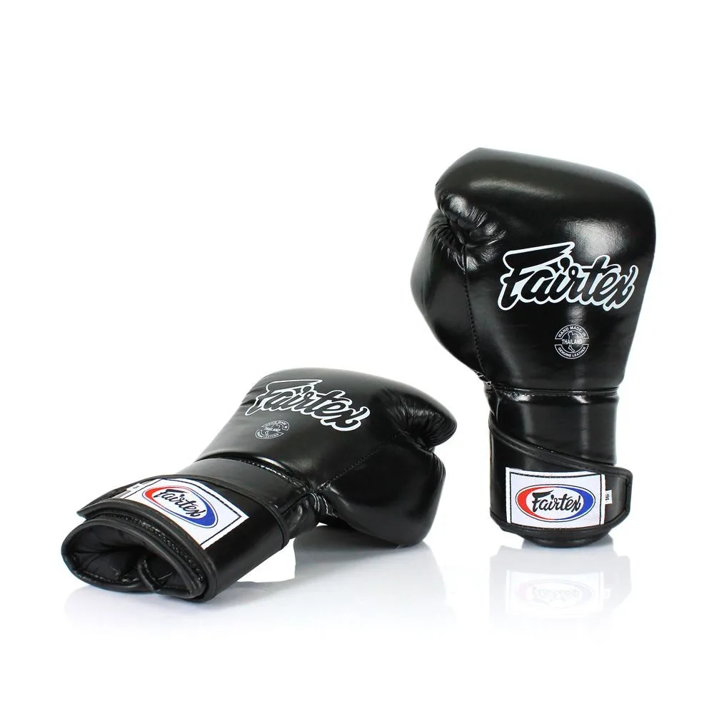 Боксерские перчатки Fairtex натуральная кожа 14 унций черные.