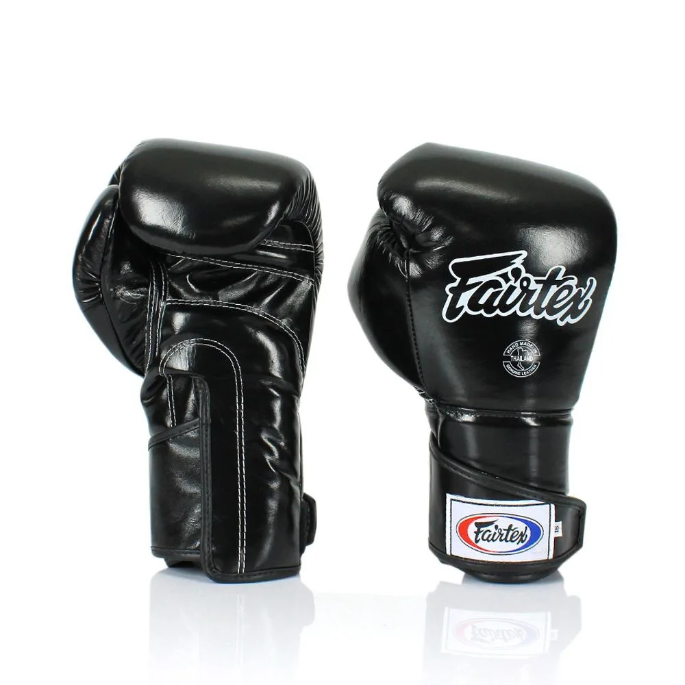 Боксерские перчатки Fairtex натуральная кожа 14 унций черные.