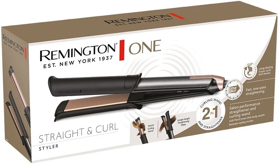 Випрямляч та плойка 2в1 Remington One Straight  Curl, 5 температурних режимів (150-230°C), з кейсом та захисною рукавичкою.